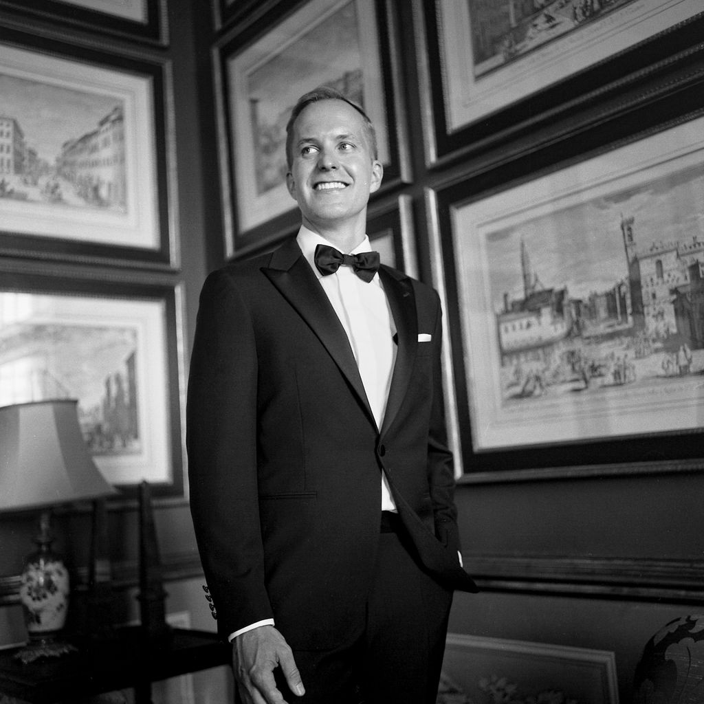 “My husband looked so dapper in his custom Canali tuxedo complete with Cartier Tank cufflinks which I had gifted him for...
