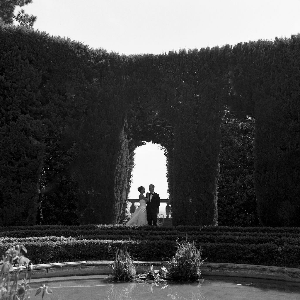“Our first portraits before the ceremony taken in the magnificent gardens of Villa Gamberaia.”