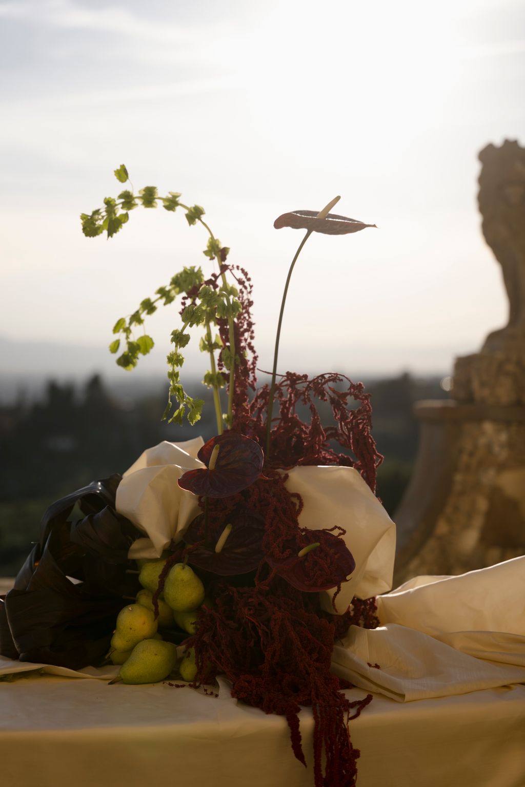 “Anthuriums are one of my favourite flowers and hydrangeas  abundant around Robs family home in summer  were paired with...