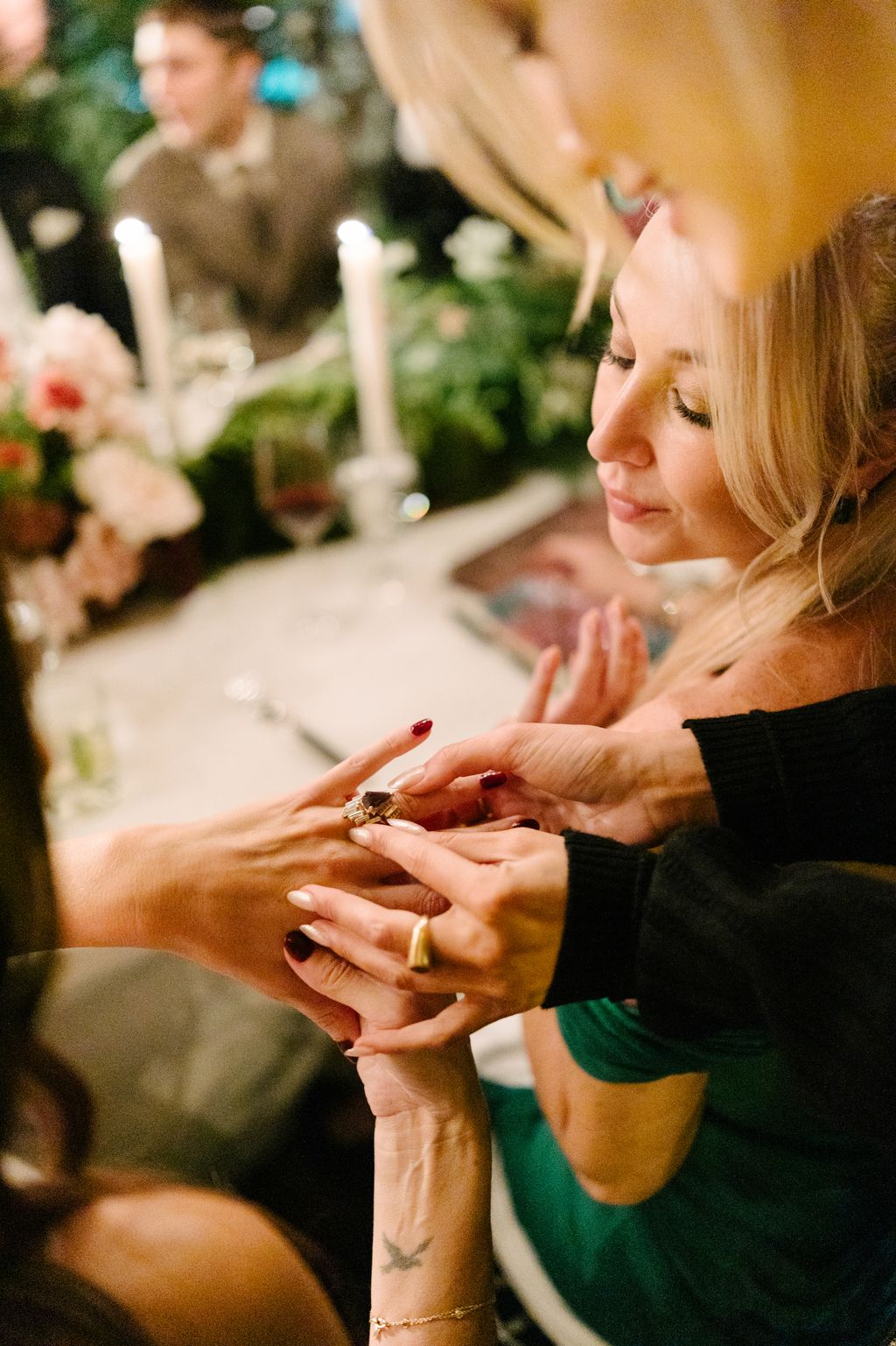 A moment to show my sisters my Sofia Kaman wedding band.