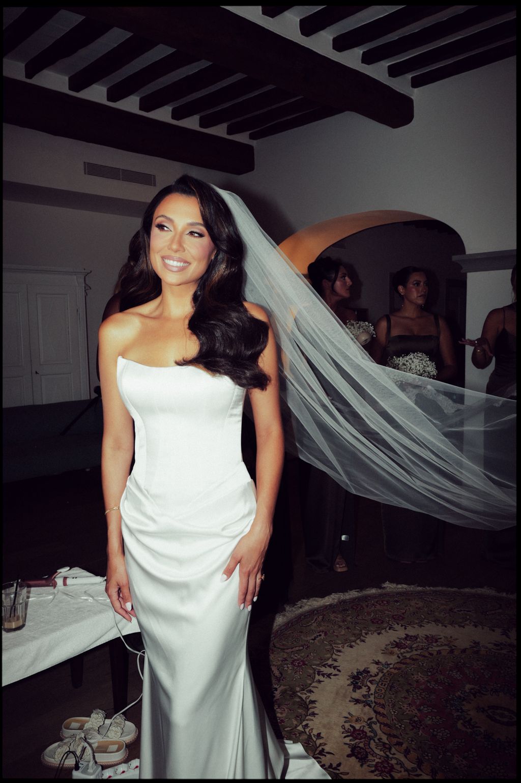 Image may contain Clothing Dress Formal Wear Fashion Gown Wedding Wedding Gown Evening Dress Face Head and Person