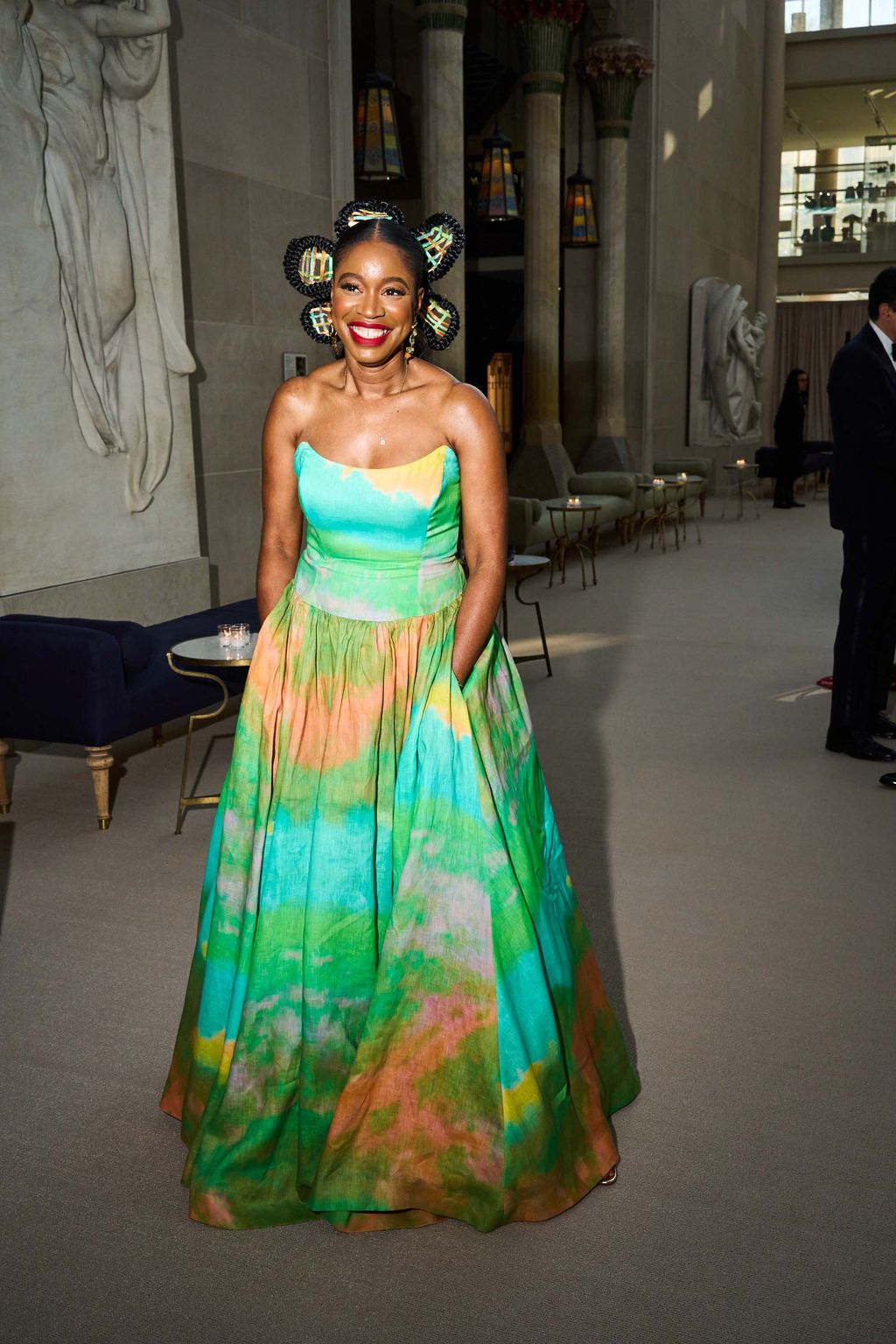 Image may contain Giovonnie Samuels Clothing Dress Formal Wear Adult Person Evening Dress Face Head and Photography