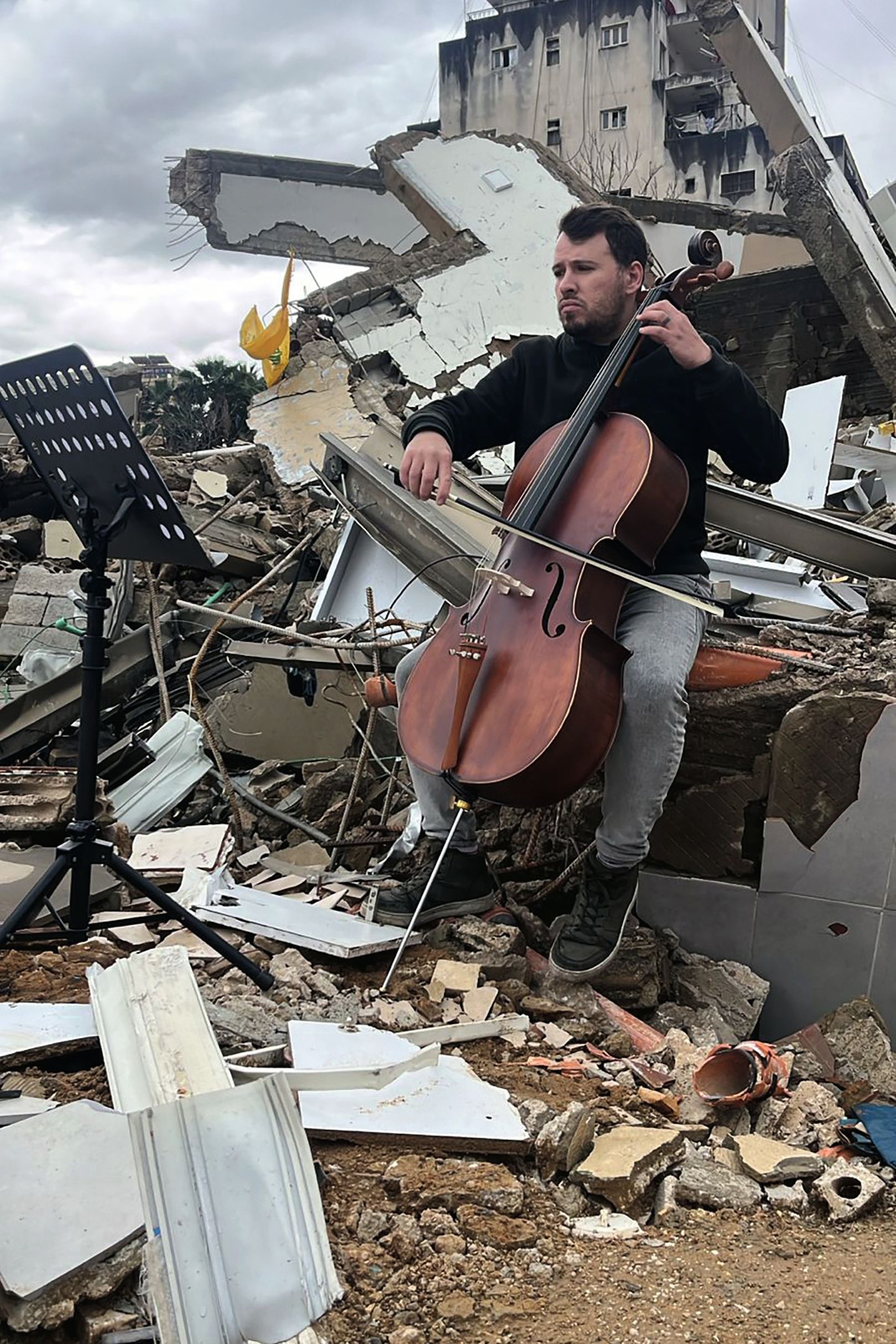 On Beiruts Rubble a Cellist Answers War With Music