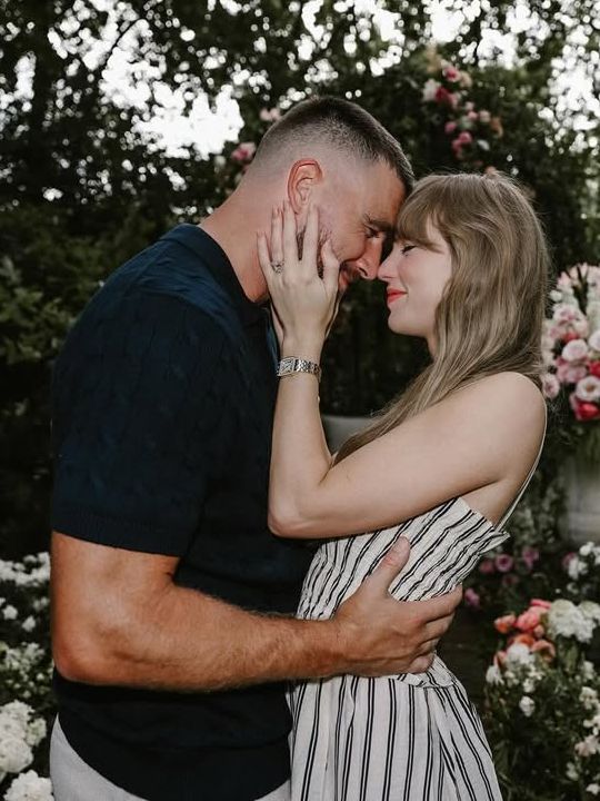 Image may contain Travis Kelce Face Head Person Photography Portrait Adult Plant Tree Accessories and Bracelet